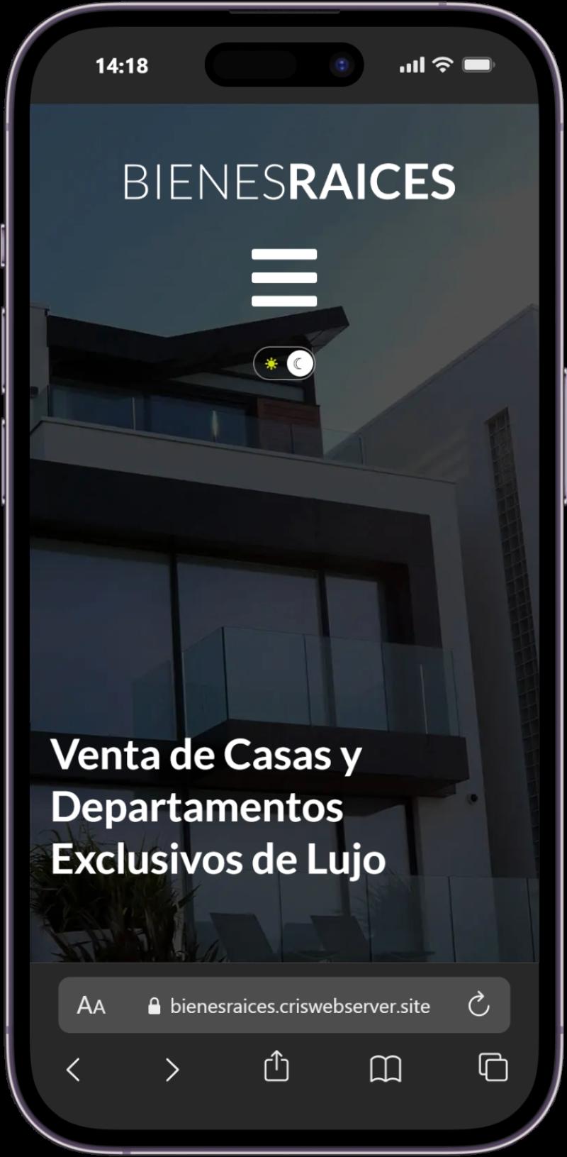 Versión móvil responsive del sitio web Bienes Raíces